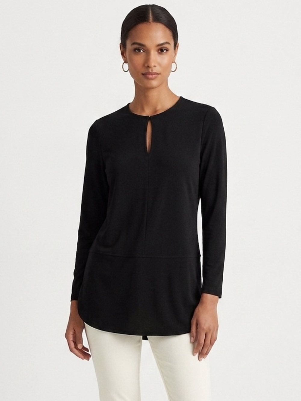 Ralph Lauren Black Long-Sleeve Keyhole Tunic Top - Women Sz M